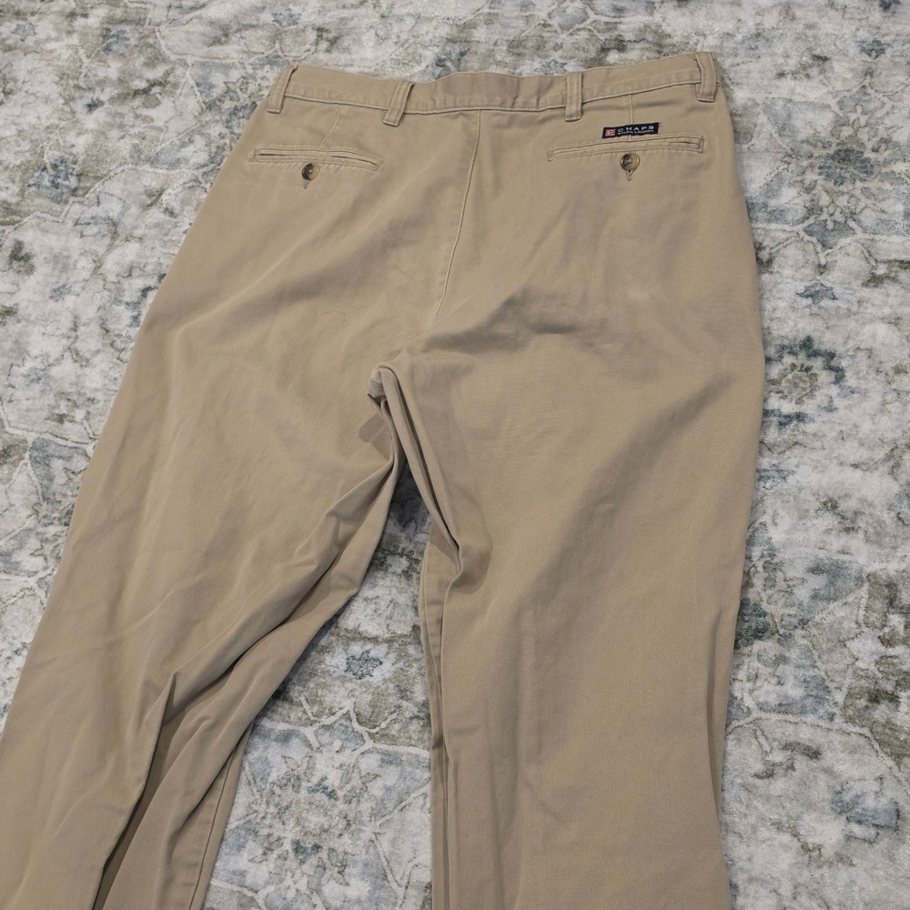 Chaps Ralph Lauren Mens 34x32 Khaki Pleated Cuffed Chino Pants Tan Cotton